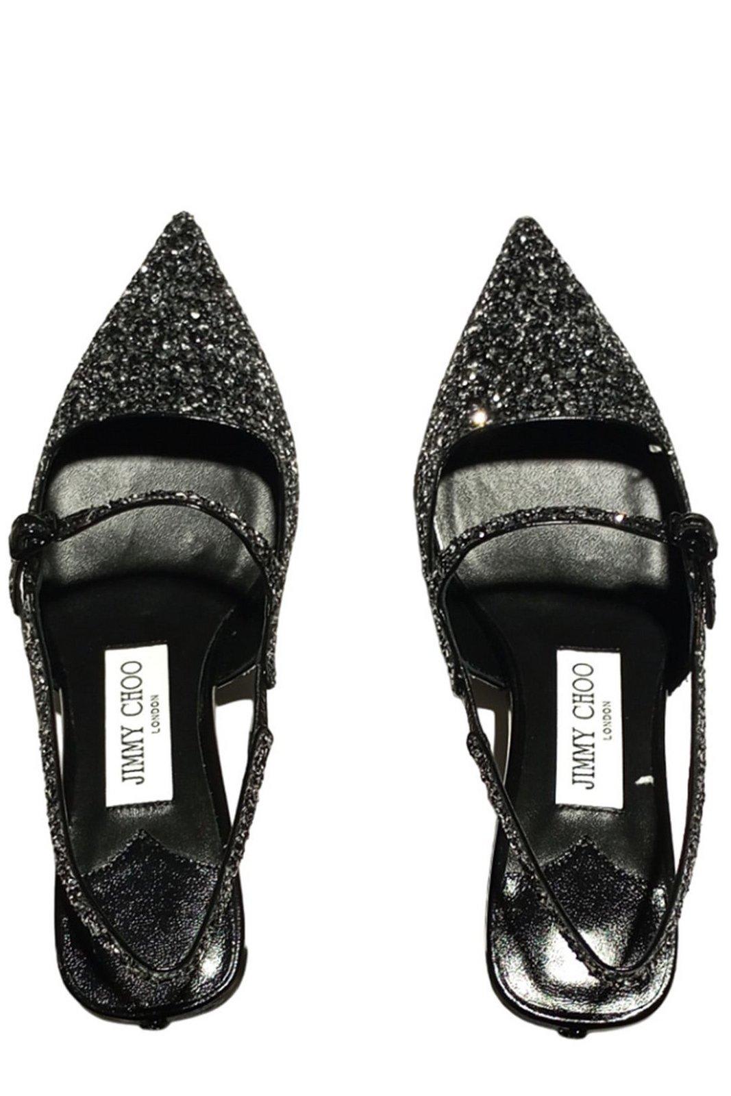 Jimmy Choo Sparkling 45mm Pointed Toe Slingback Pumps In Black