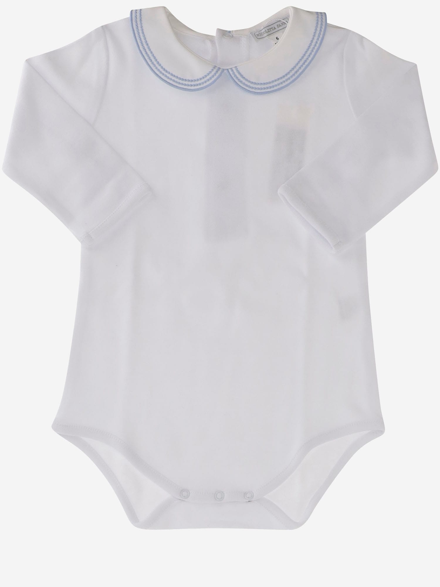 Shop Nicoletta Fanna Cotton Bodysuit With Embroidered Collar In White