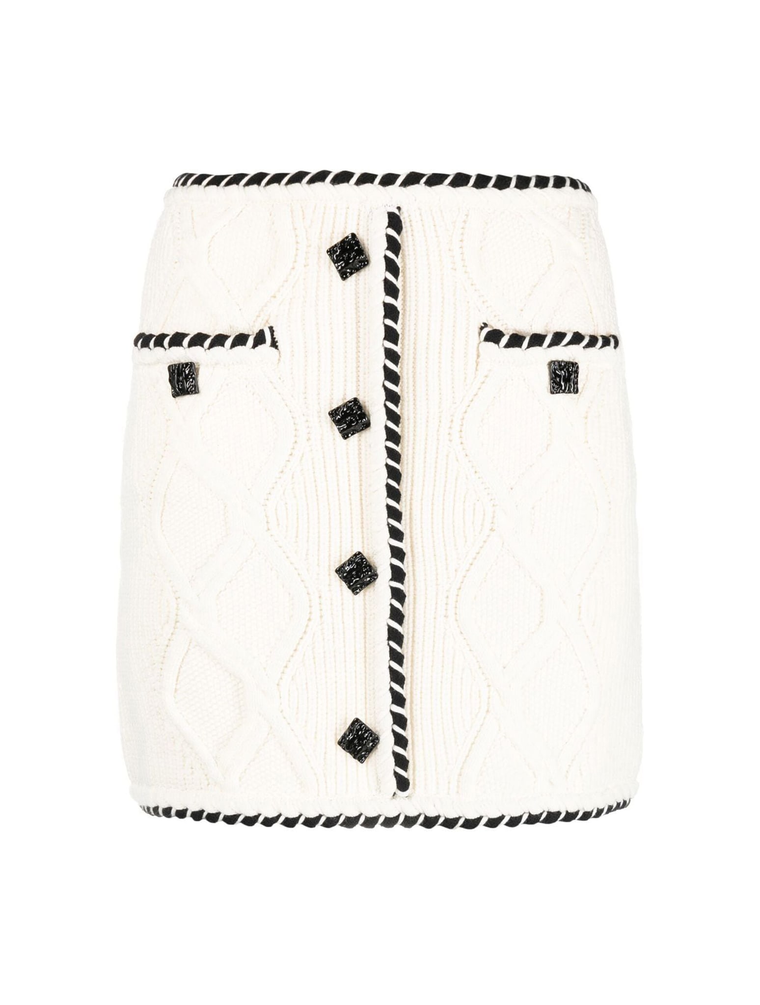 Self-portrait Cable Knit Mini Skirt With Twisted Trimmings In White