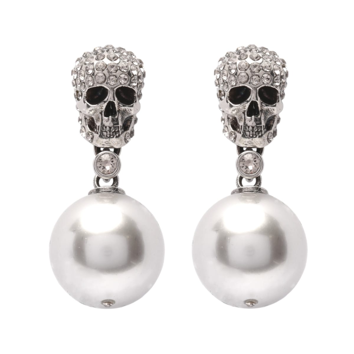 Shop Alexander Mcqueen Skull Pearl Earrings In Golden