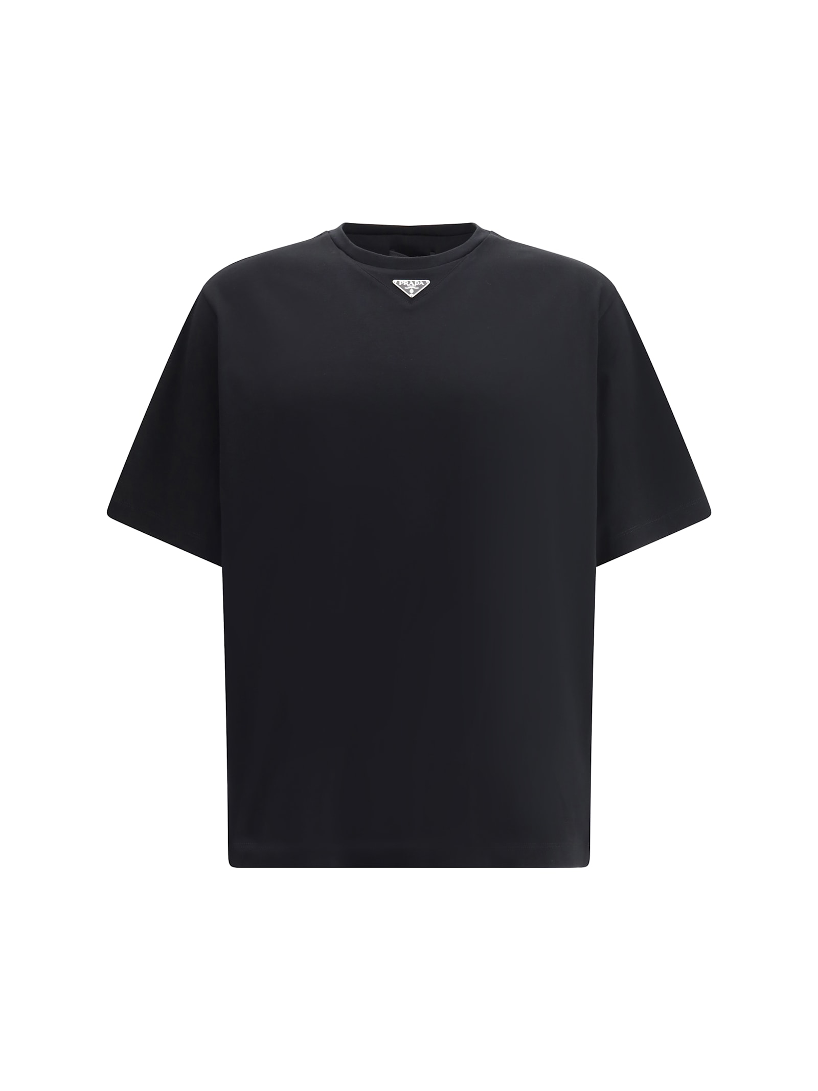 Prada Triangle-logo Cotton T-shirt In Black