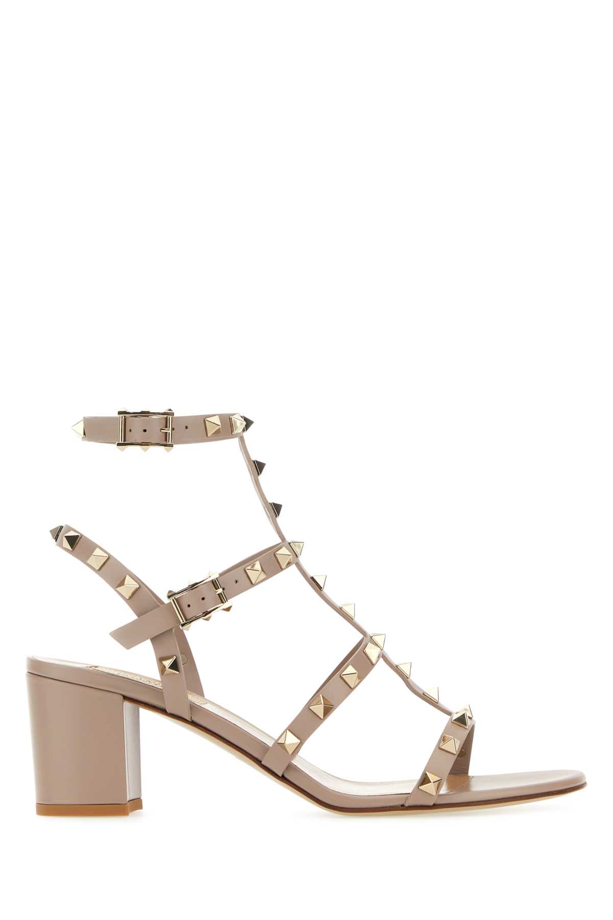 Shop Valentino Antiqued Pink Leather Rockstud Sandals In Poudre