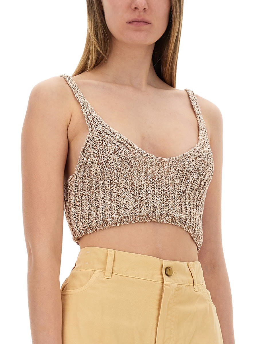 Shop Alysi Sequined Tricot Top In Beige