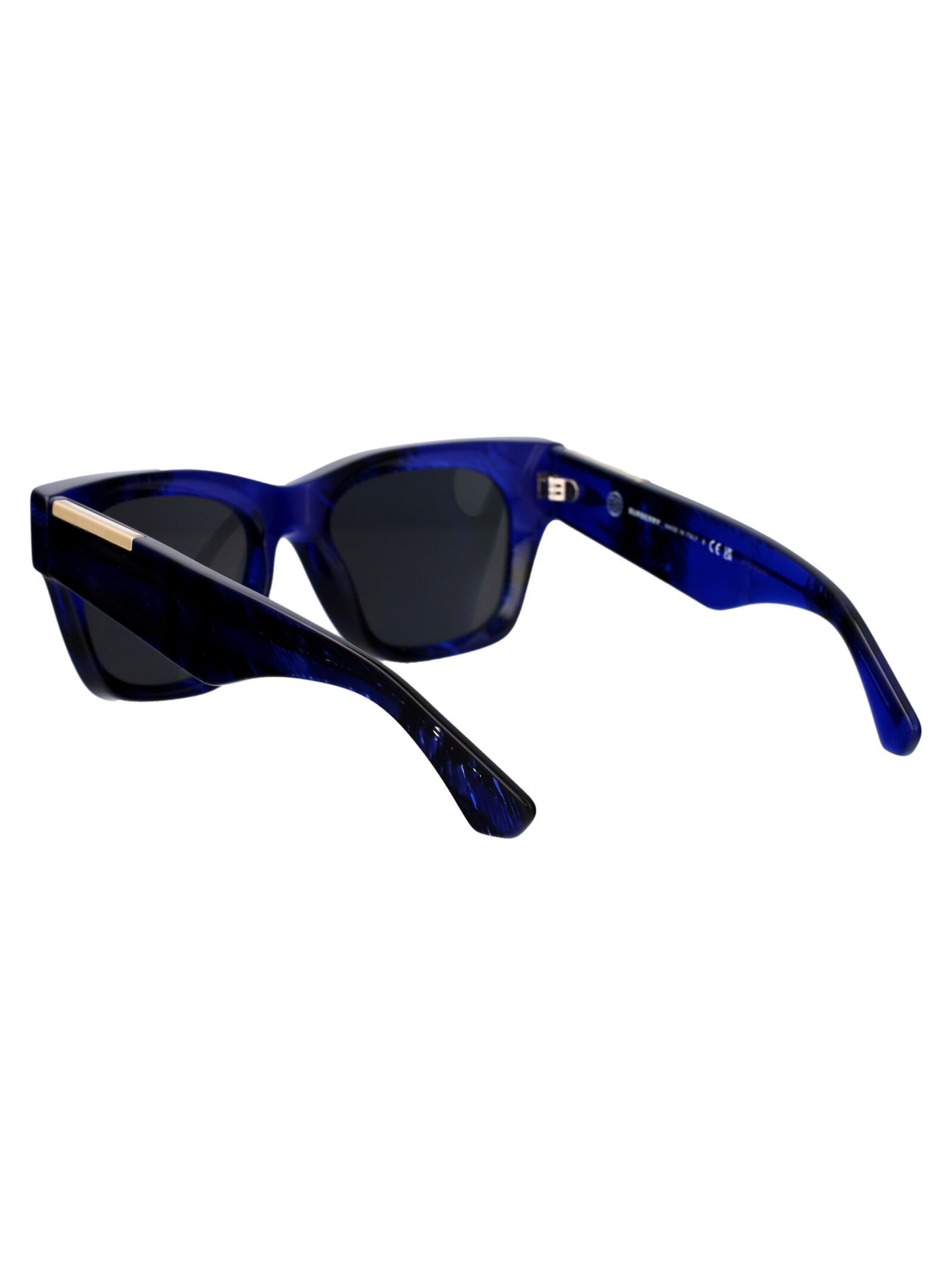 Burberry Eyewear Engraved-logo Rectangle-frame Sunglasses In 411487 Check Blue