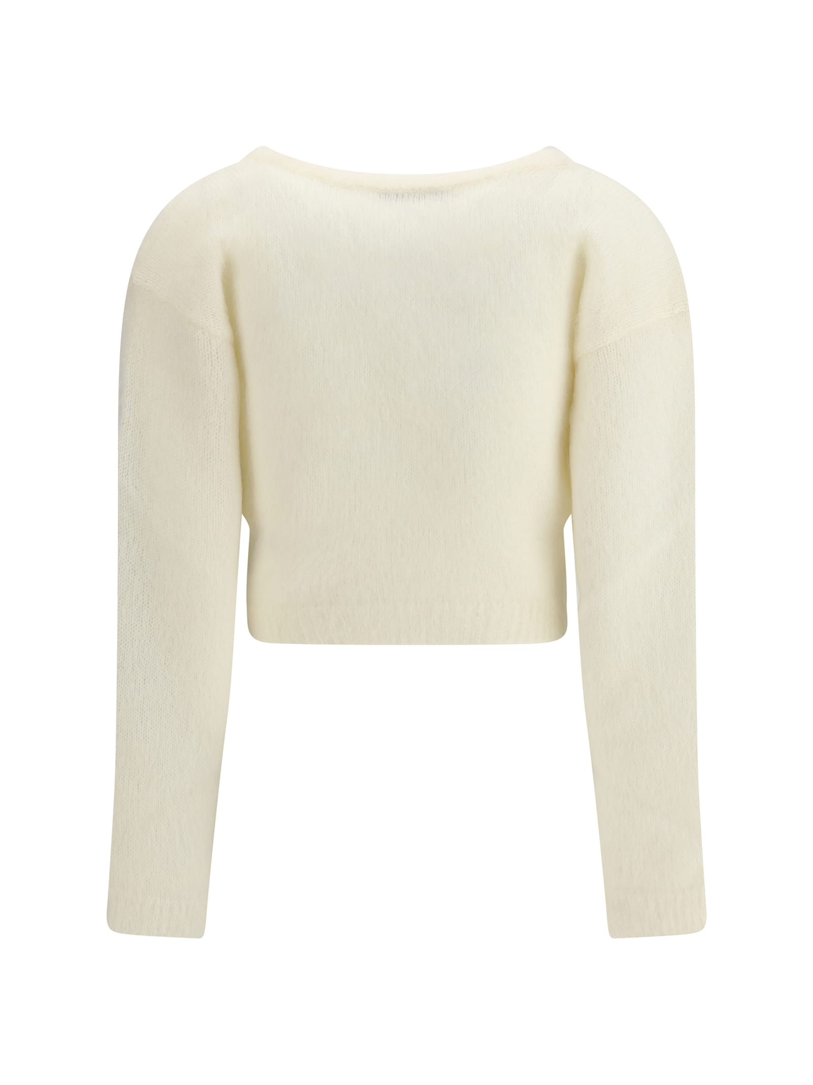 Alessandra Rich Cropped Mohair V-neck Cardigan With Long Sleeves In White