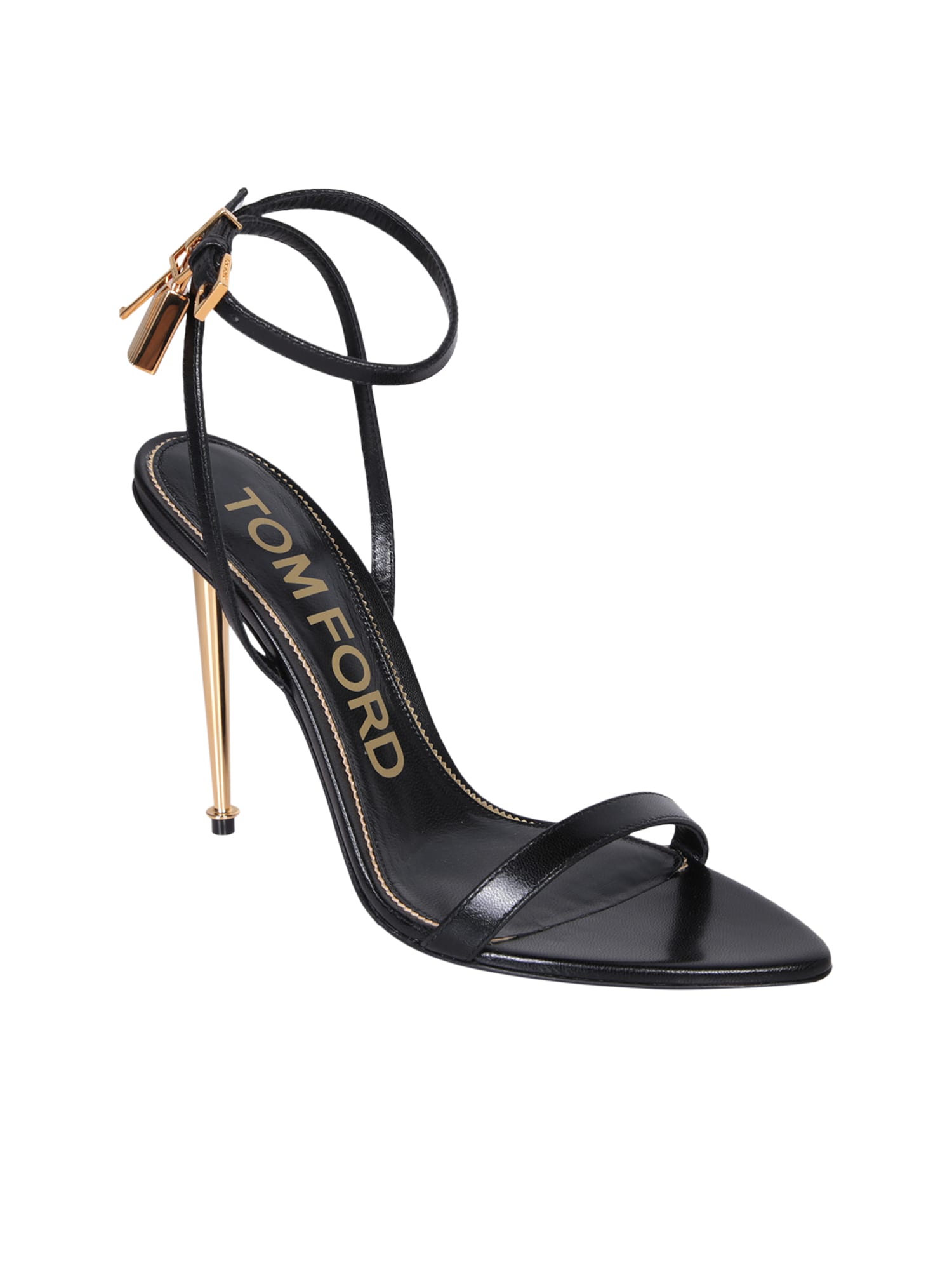 Tom Ford Black Goat Leather Sandals With 10 Cm Stiletto Heel And Ankle Strap In Black
