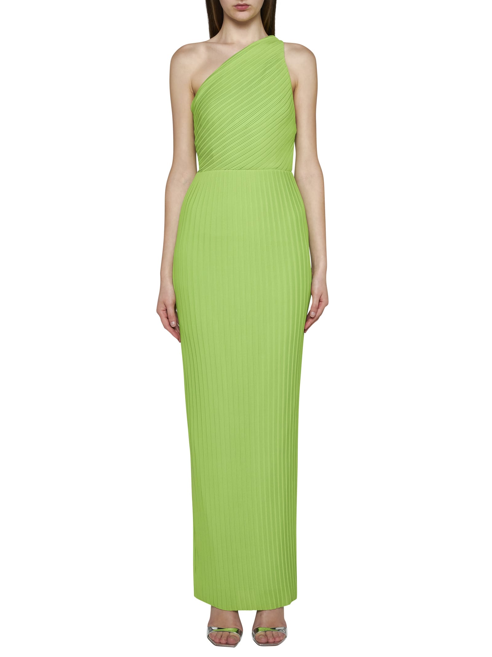 Solace London Green One Shoulder Maxi Dress In Green