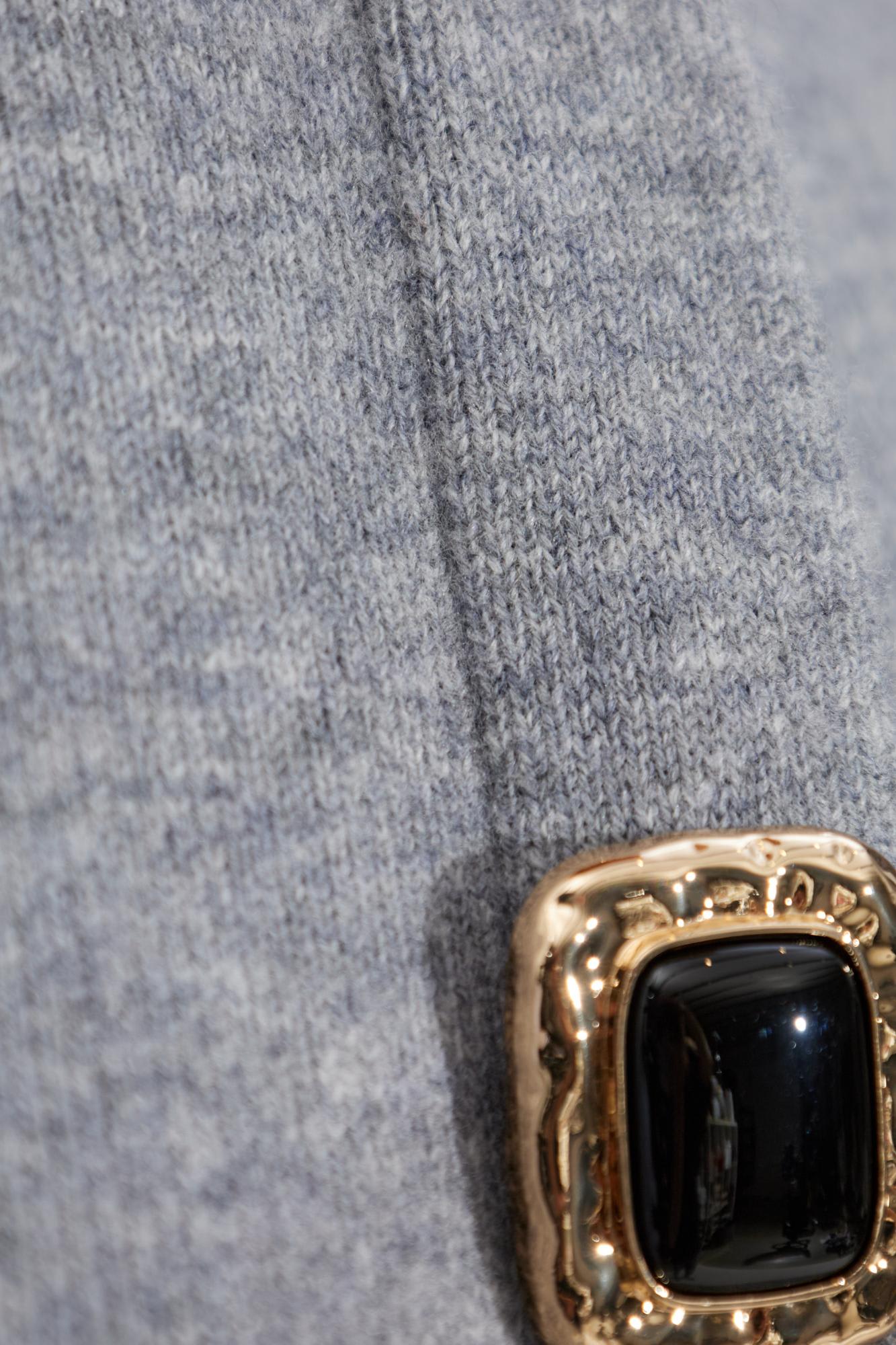 Self-portrait Jewelled-button Wool Cardigan In Gray