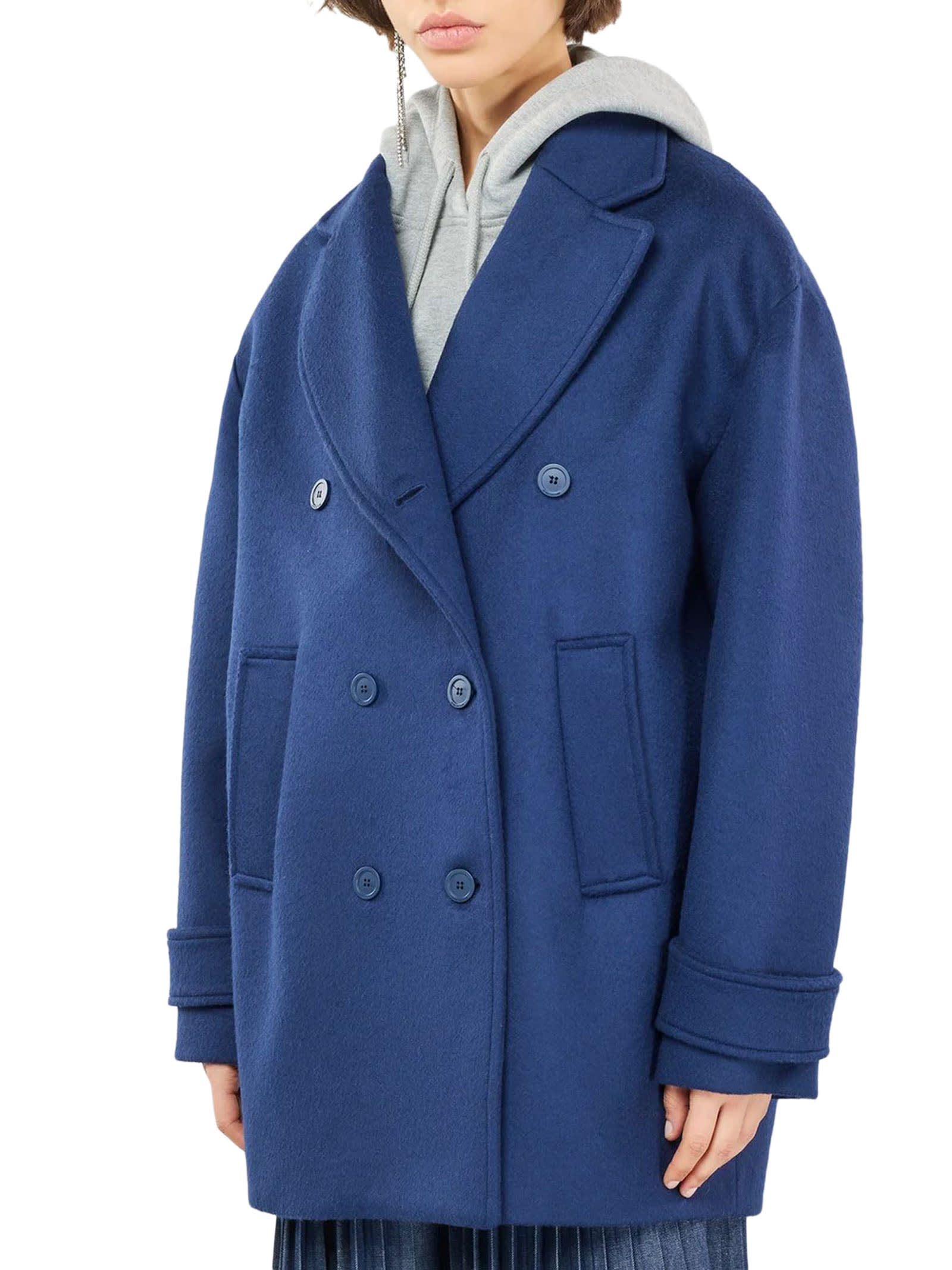 Shop Semicouture Plain Cloth Caban Coat In Blue