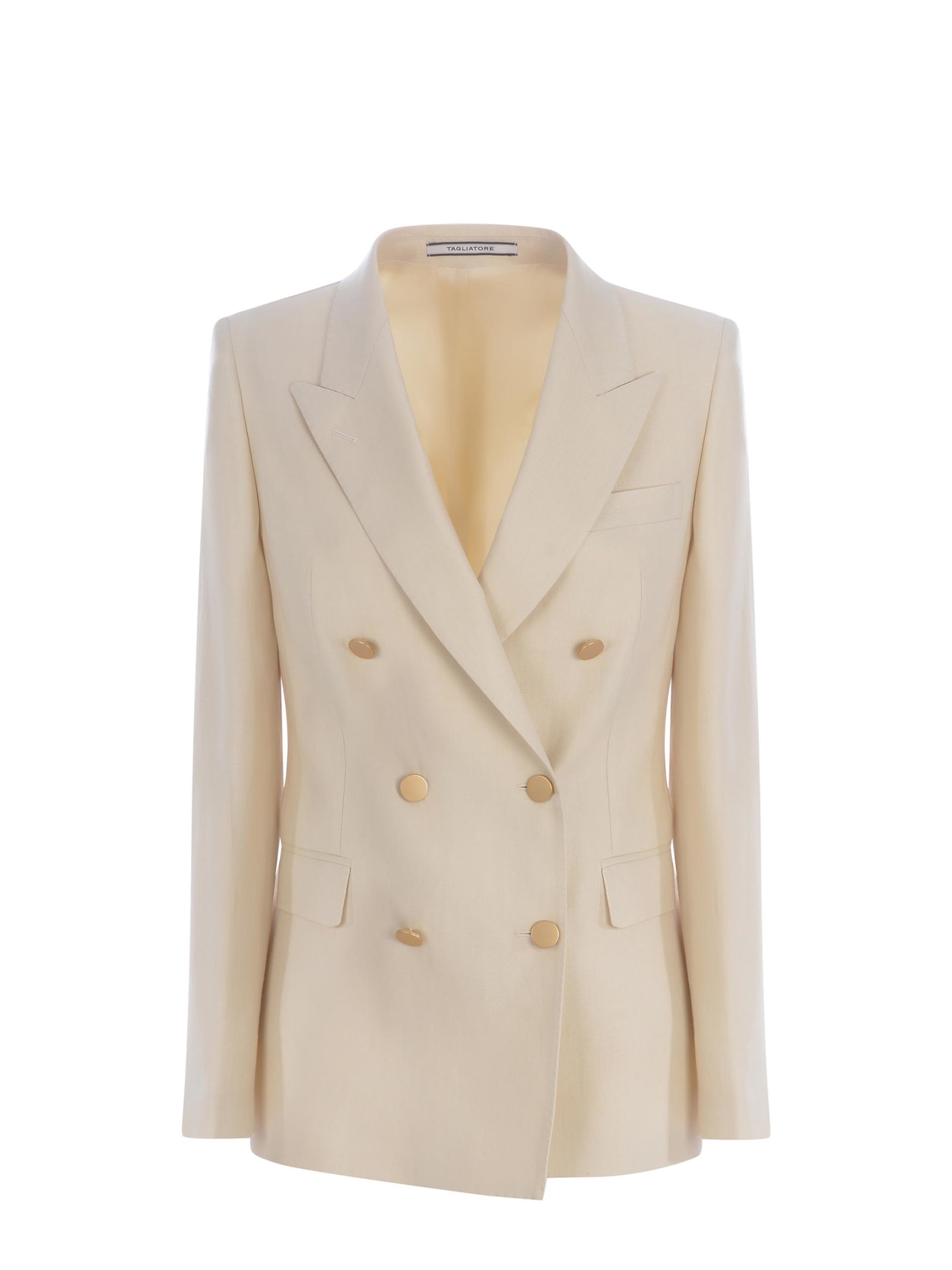 Shop Tagliatore Double-breasted Jacket  J-parigi Made Of Linen In Ivory