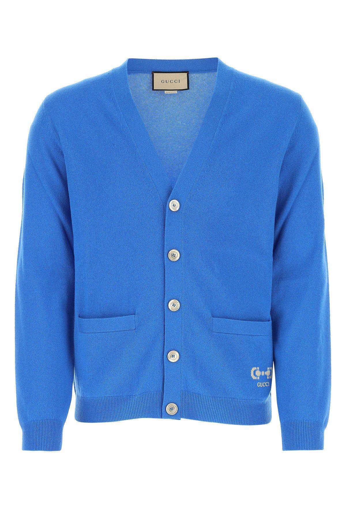 Shop Gucci Blue Cashmere Cardigan