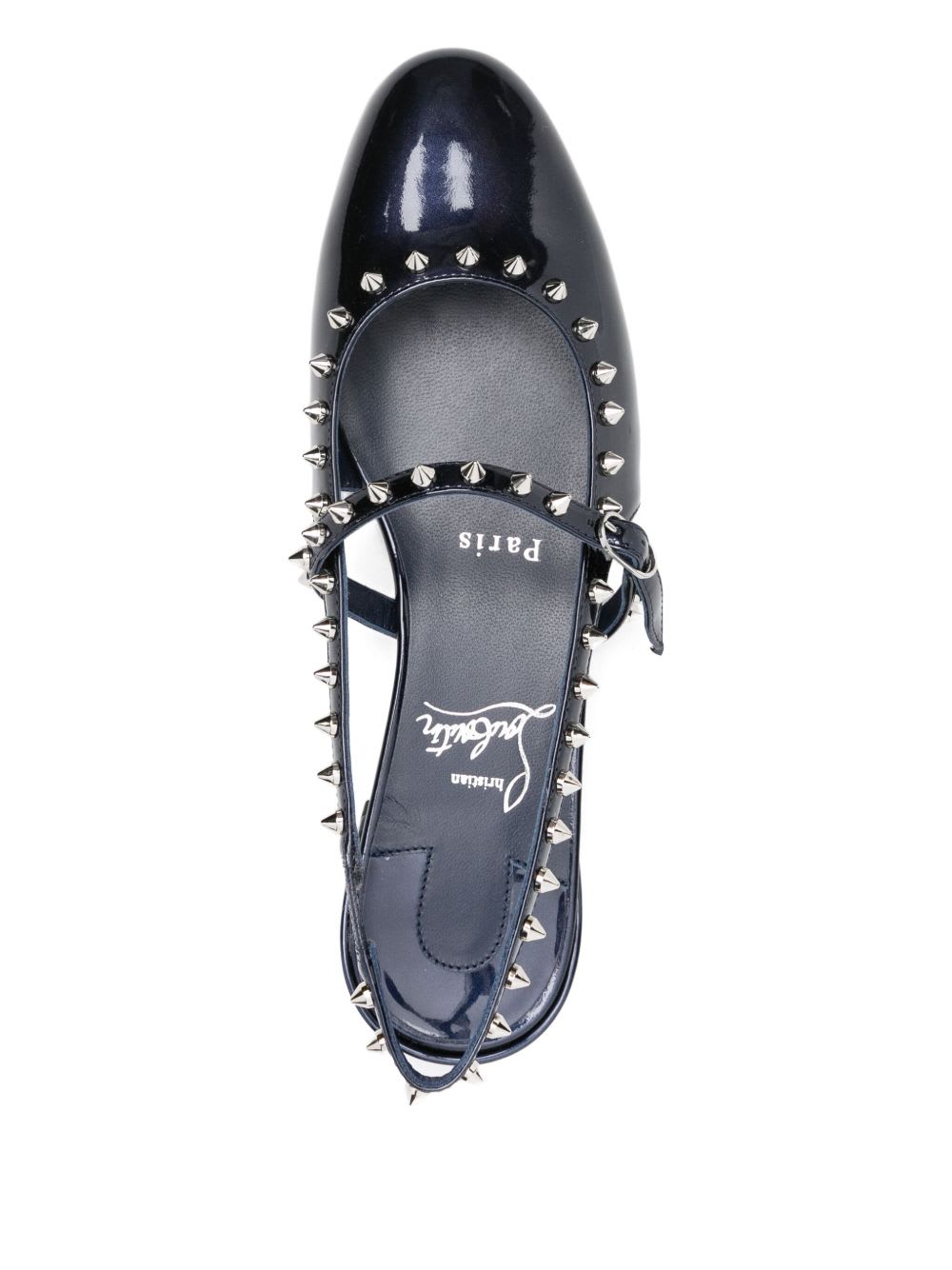 Christian Louboutin Black Patent Leather Sweet Janispikes Flat Ballerinas