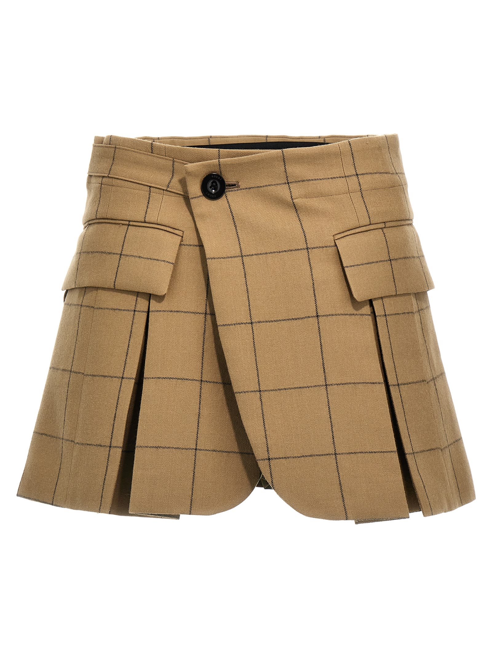 Shop Sacai Windowpane Skort In Beige