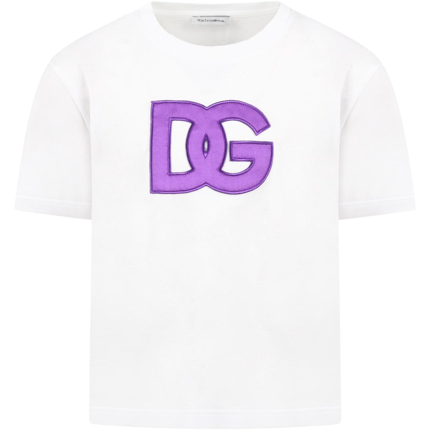 Dolce & Gabbana White T-shirt For Girl With Purple Logo