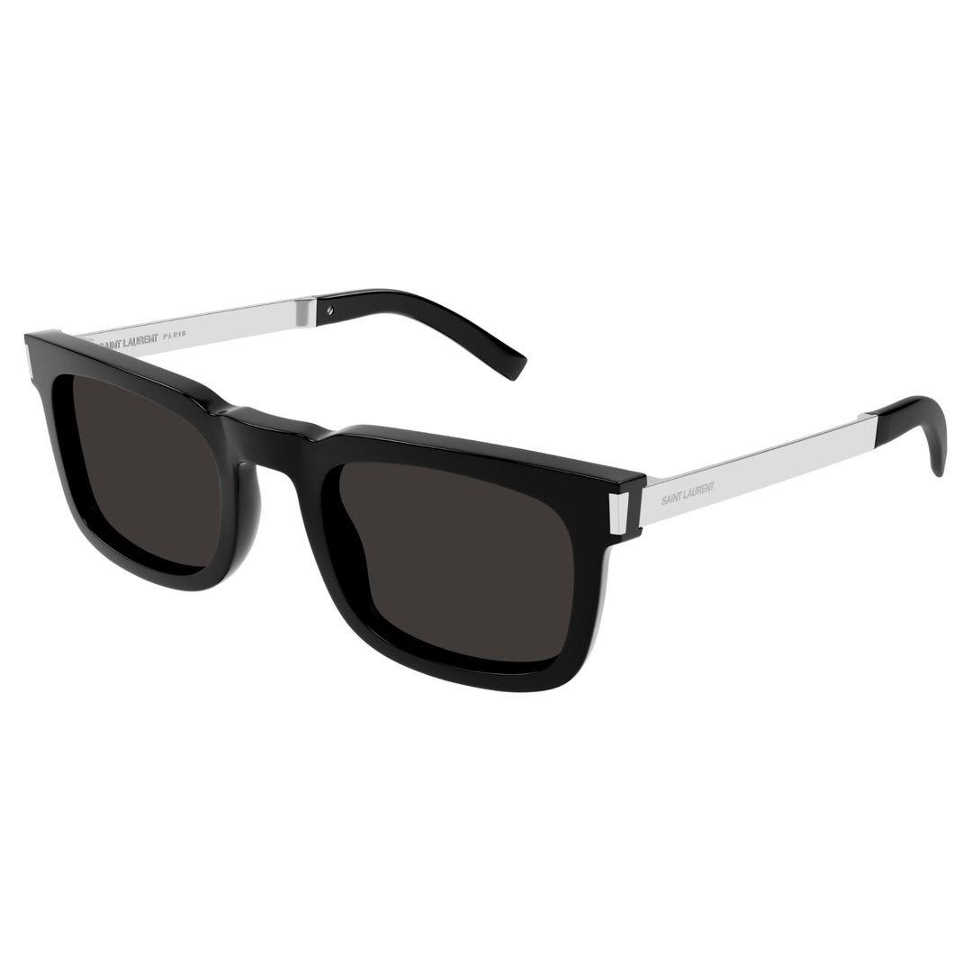Shop Saint Laurent Square Frame Sunglasses Sunglasses In 001 Black Silver Black