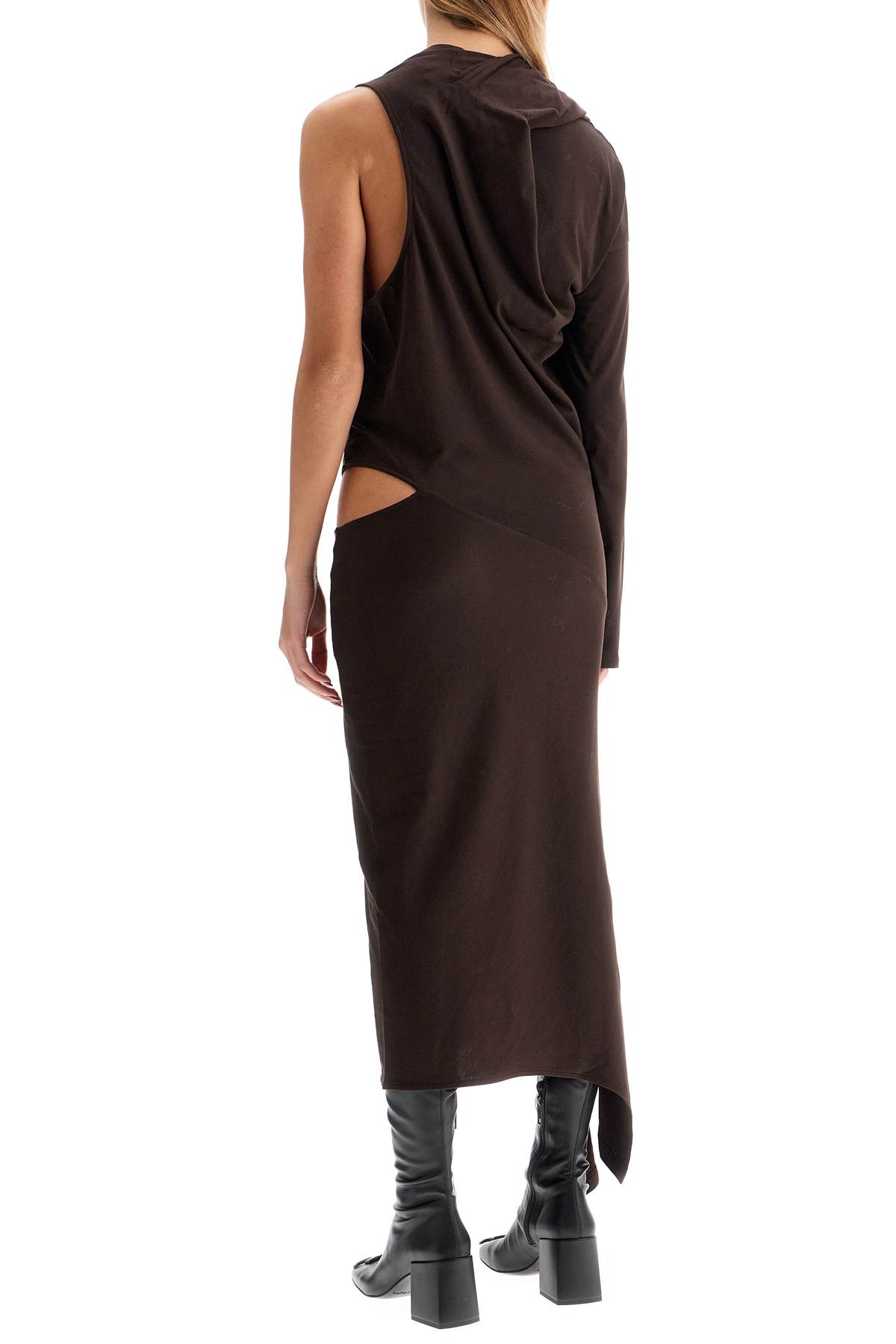 Courrèges Asymmetric Cotton Jersey Dress In Chocolate (brown)