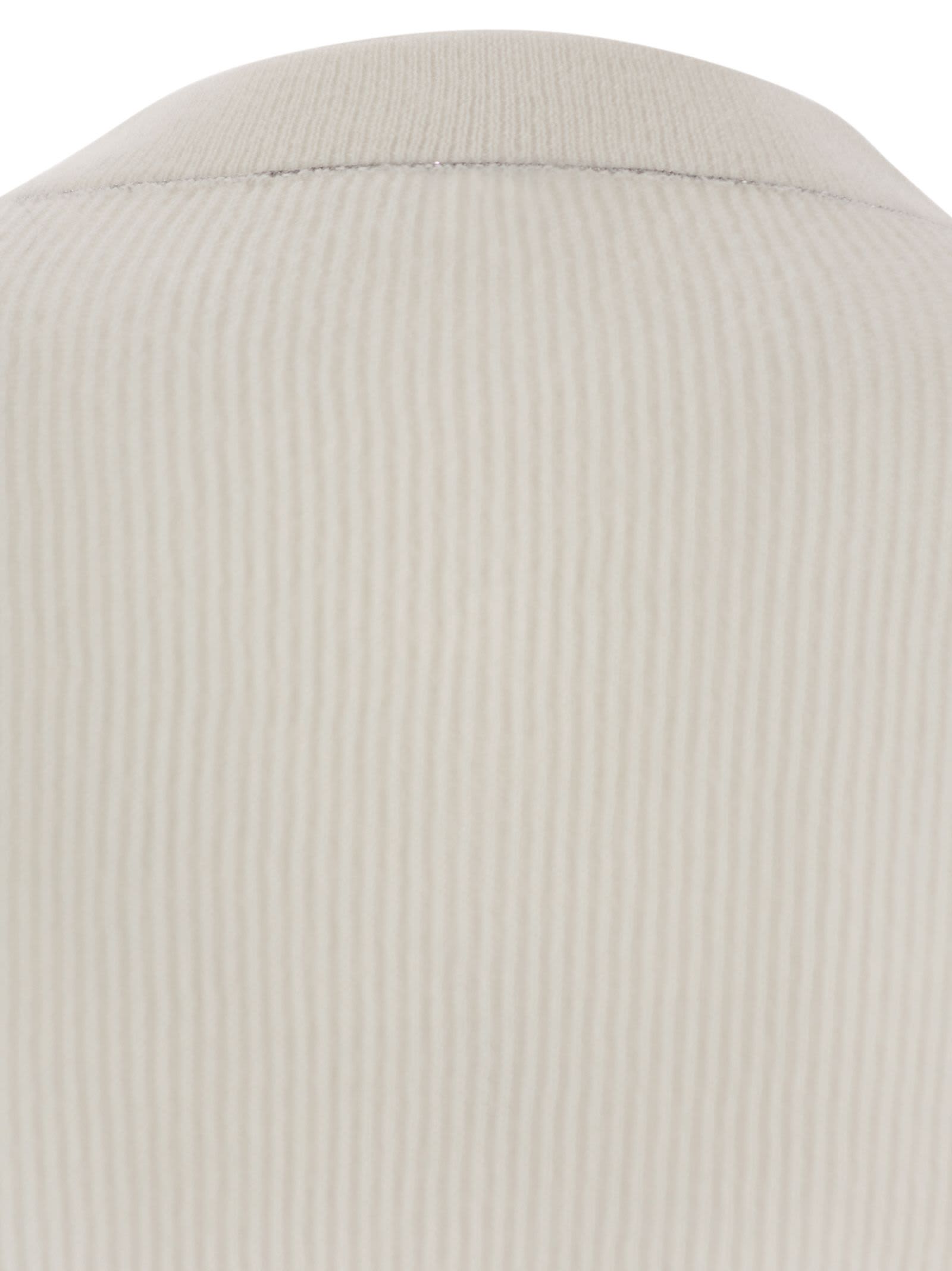 Brunello Cucinelli Alpaca And Cotton Rib Sweater With Moniline In White