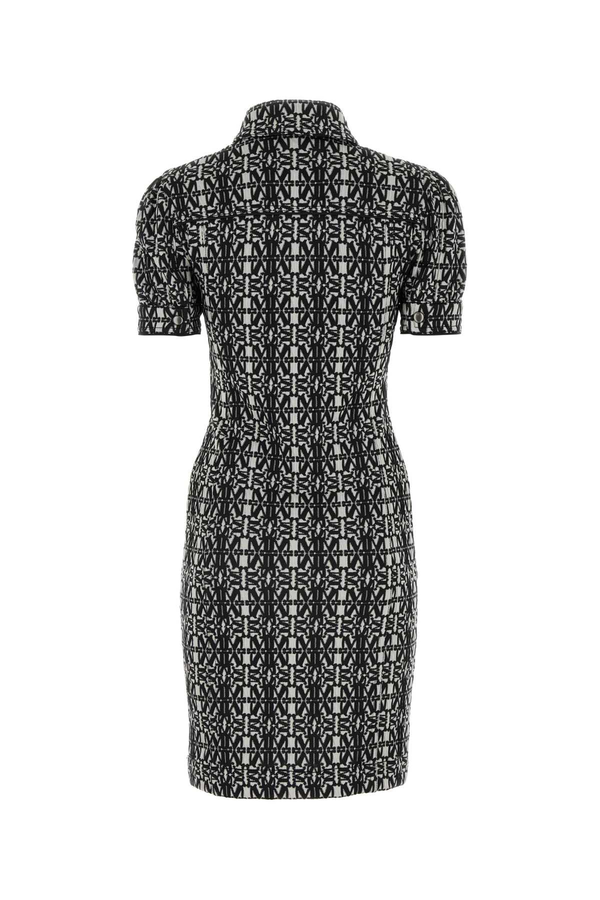 Shop Max Mara Embroidered Stretch Polyester Blend Cesy Shirt Dress In Biancoenero