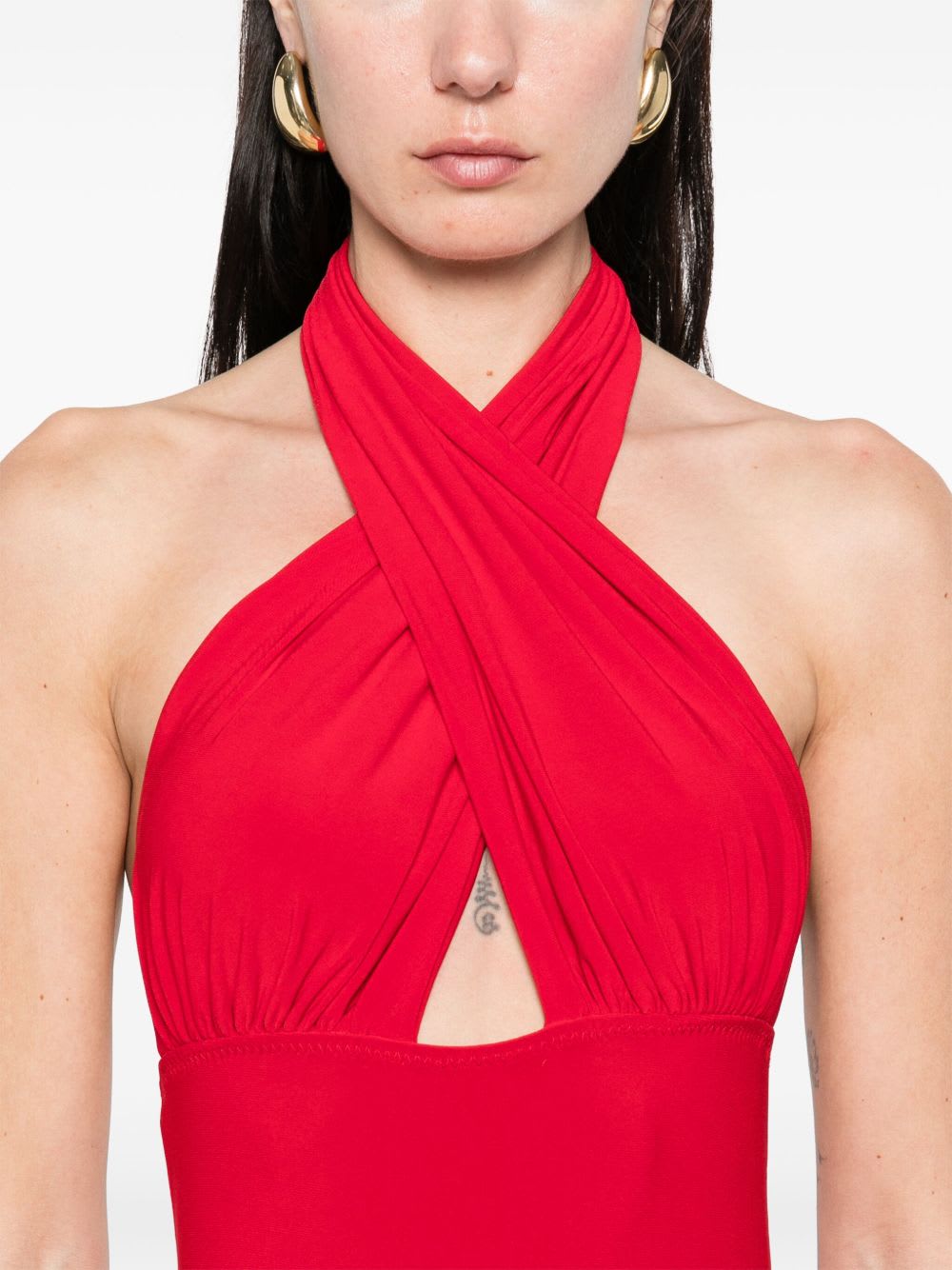 Norma Kamali Cross Halter Fishtail Dress In Red