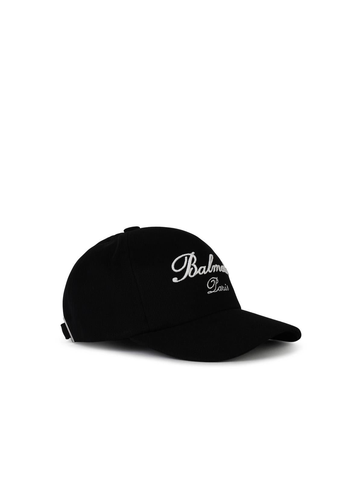 Shop Balmain Signature Black Cotton Cap In Noir/ivoire