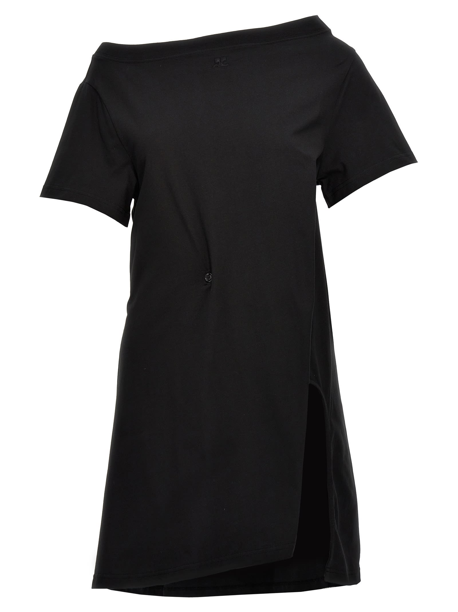 Courrèges Logo Embroidery Dress In Nero