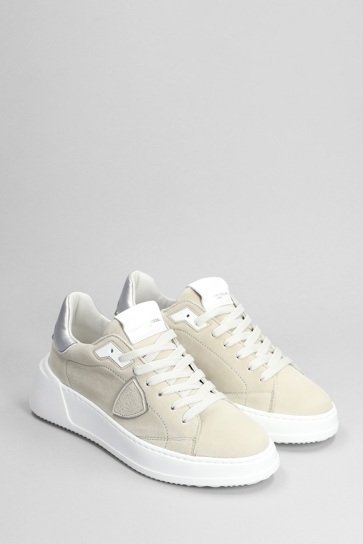 Shop Philippe Model Tres Temple Sneakers In Beige Nubuck