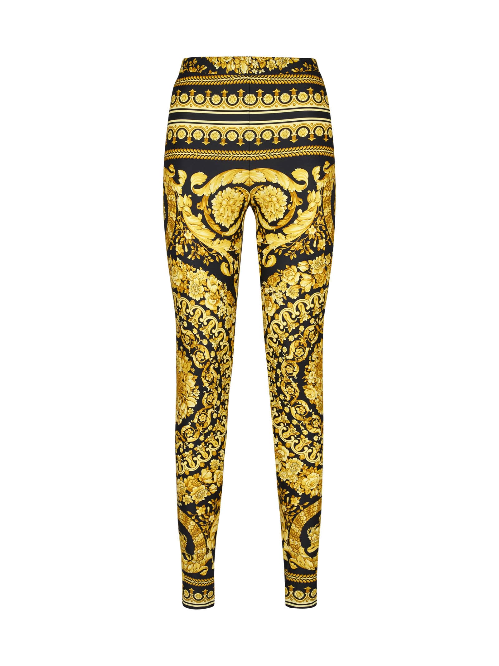 Versace Black And Gold Leggings With Baroque Print In Multi
