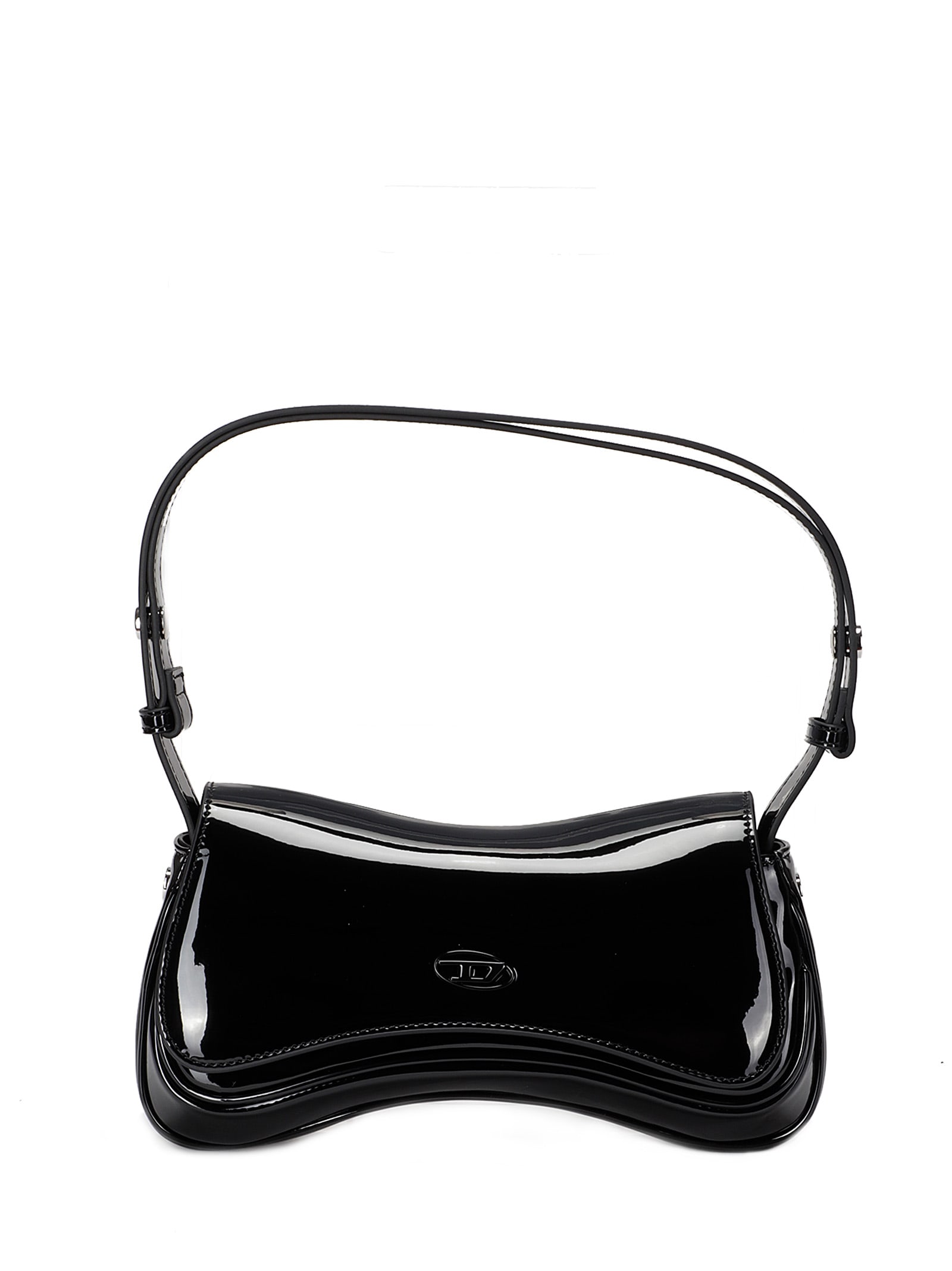Diesel Curved Black Play Clutch With Glossy Finish And Magnetic Closure In Black