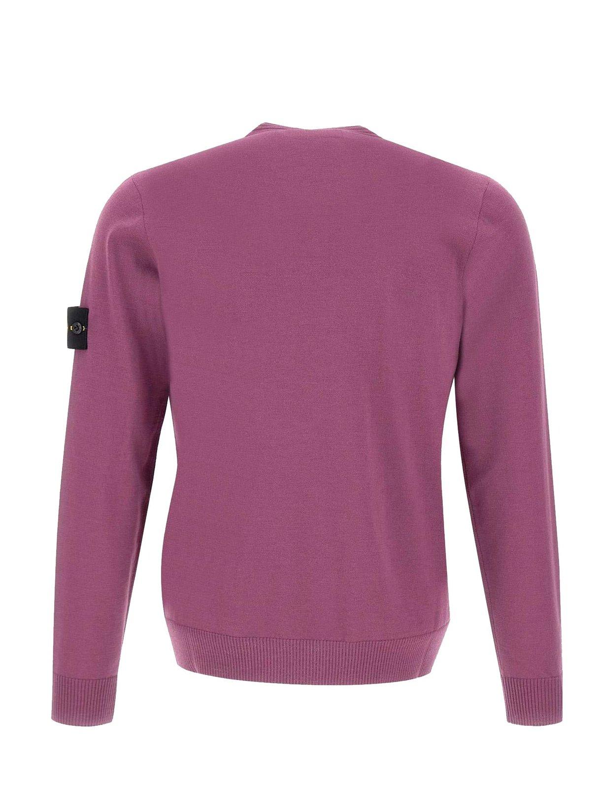 Shop Stone Island Logo Patch Crewneck Knit Jumper In Rosa Quarzo