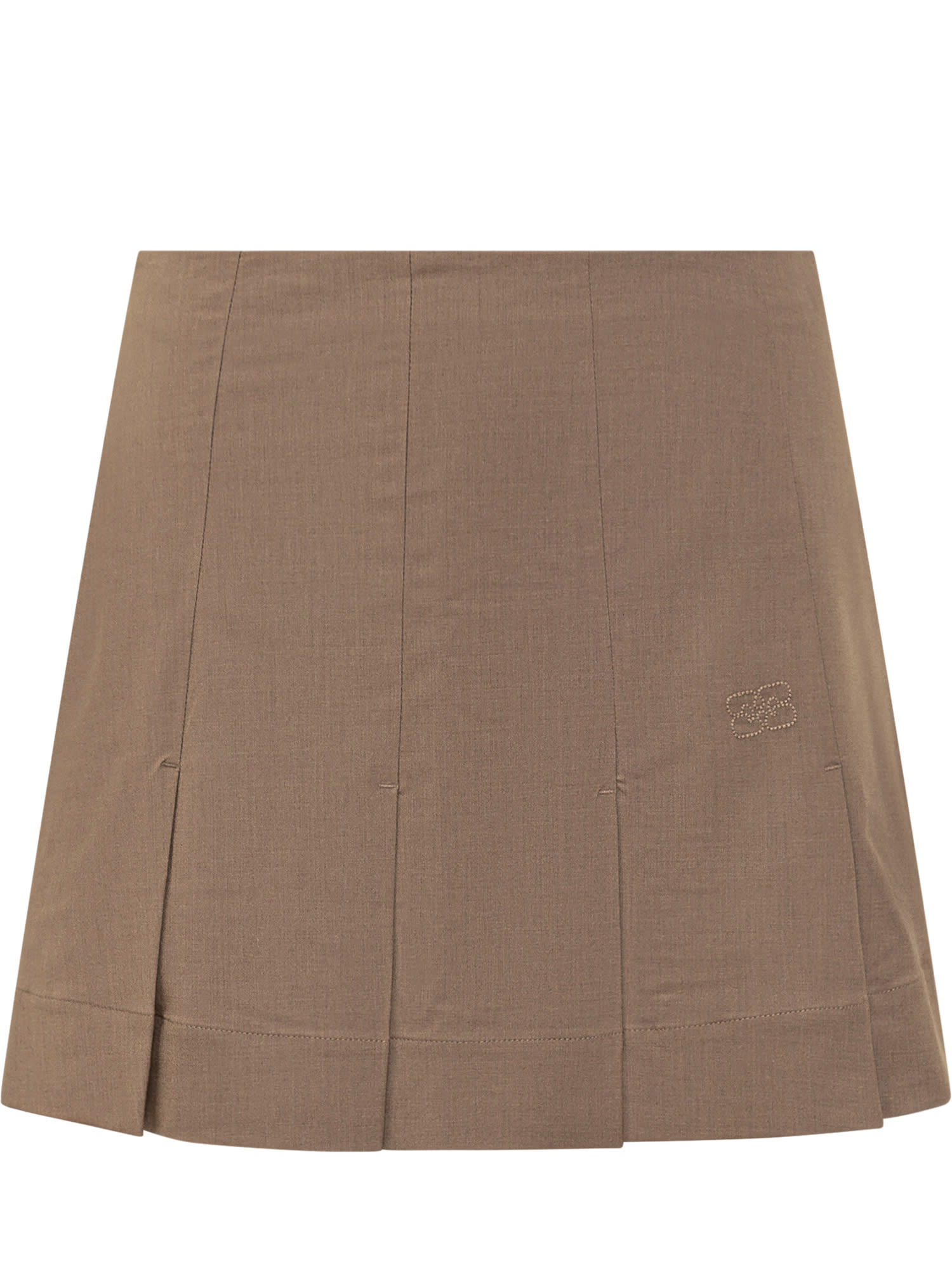 Shop Ganni Mini Skirt With Logo In Tigers Eye