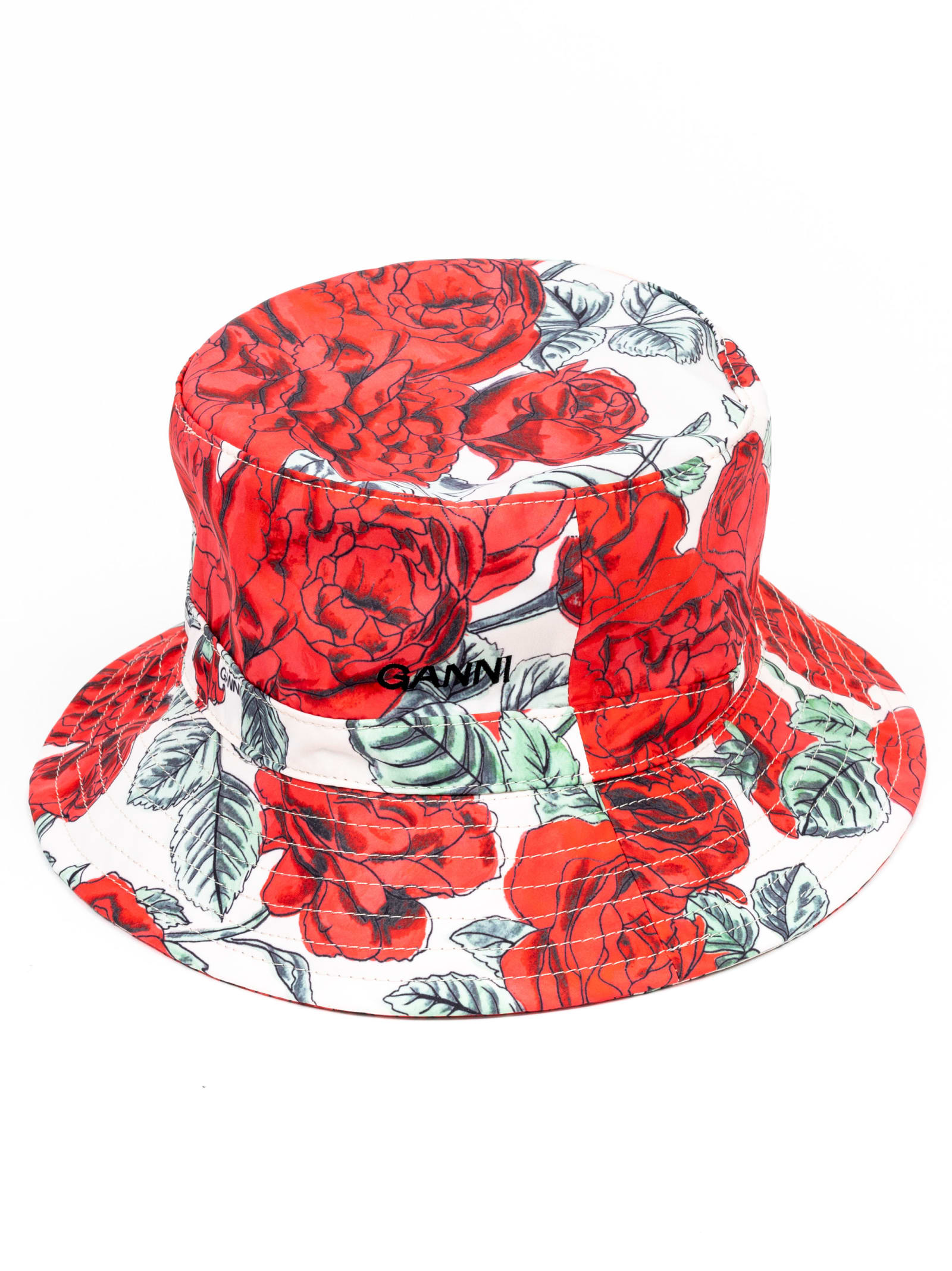 Ganni Off-white & Red Recycled Tech Seasonal Bucket Hat In 196