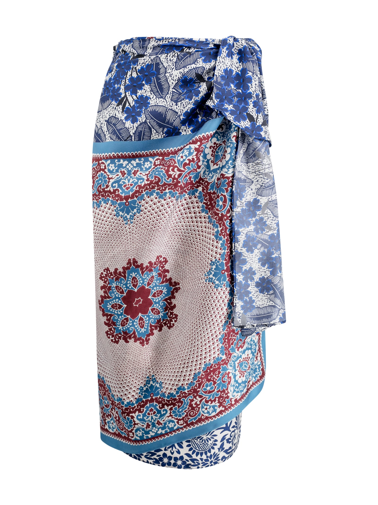 Shop Weekend Max Mara Printed Silk Sarong Skirt In Blu Bianco
