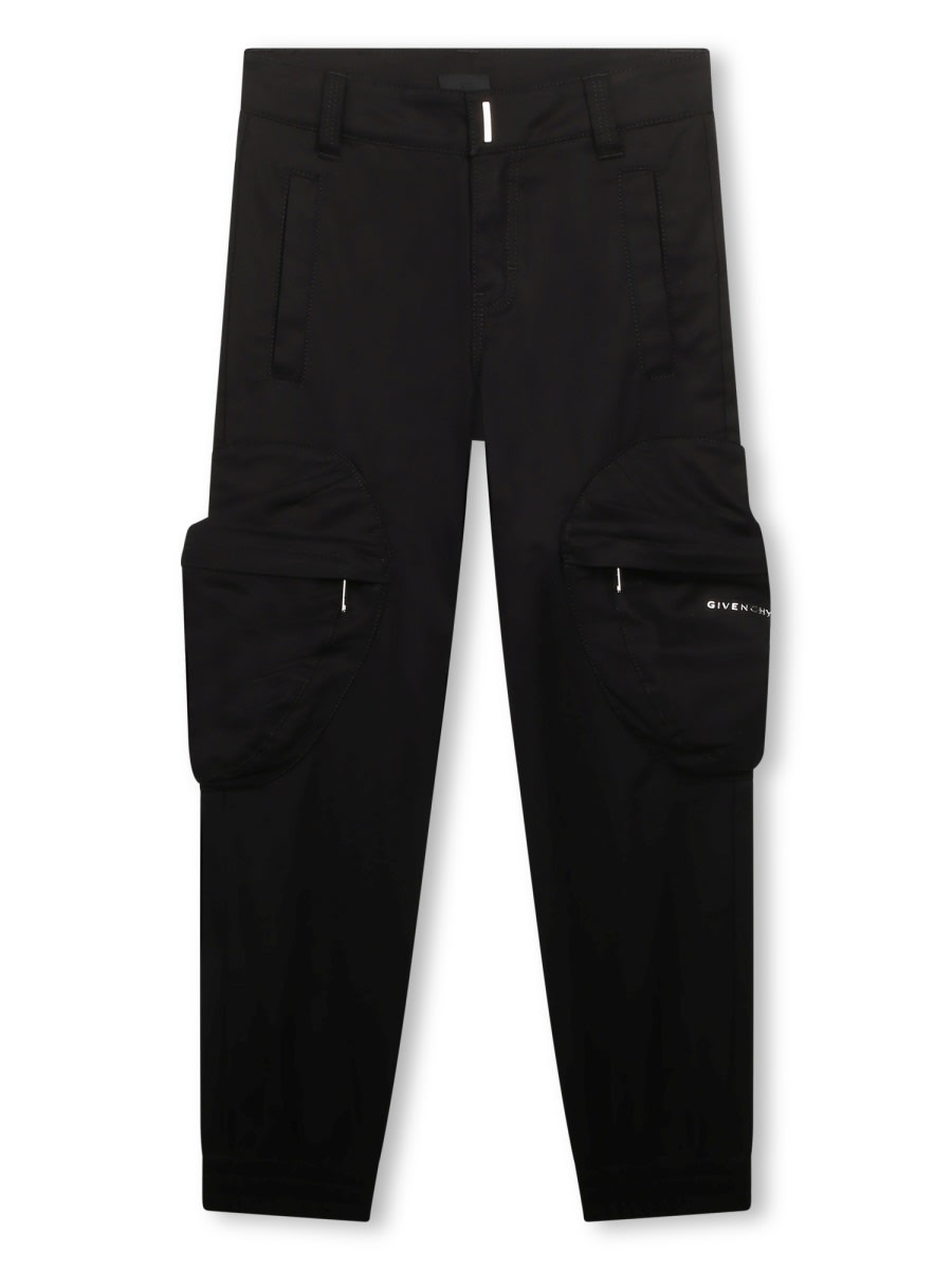 Givenchy Kids Logo Lettering Gabardine Trousers In Black