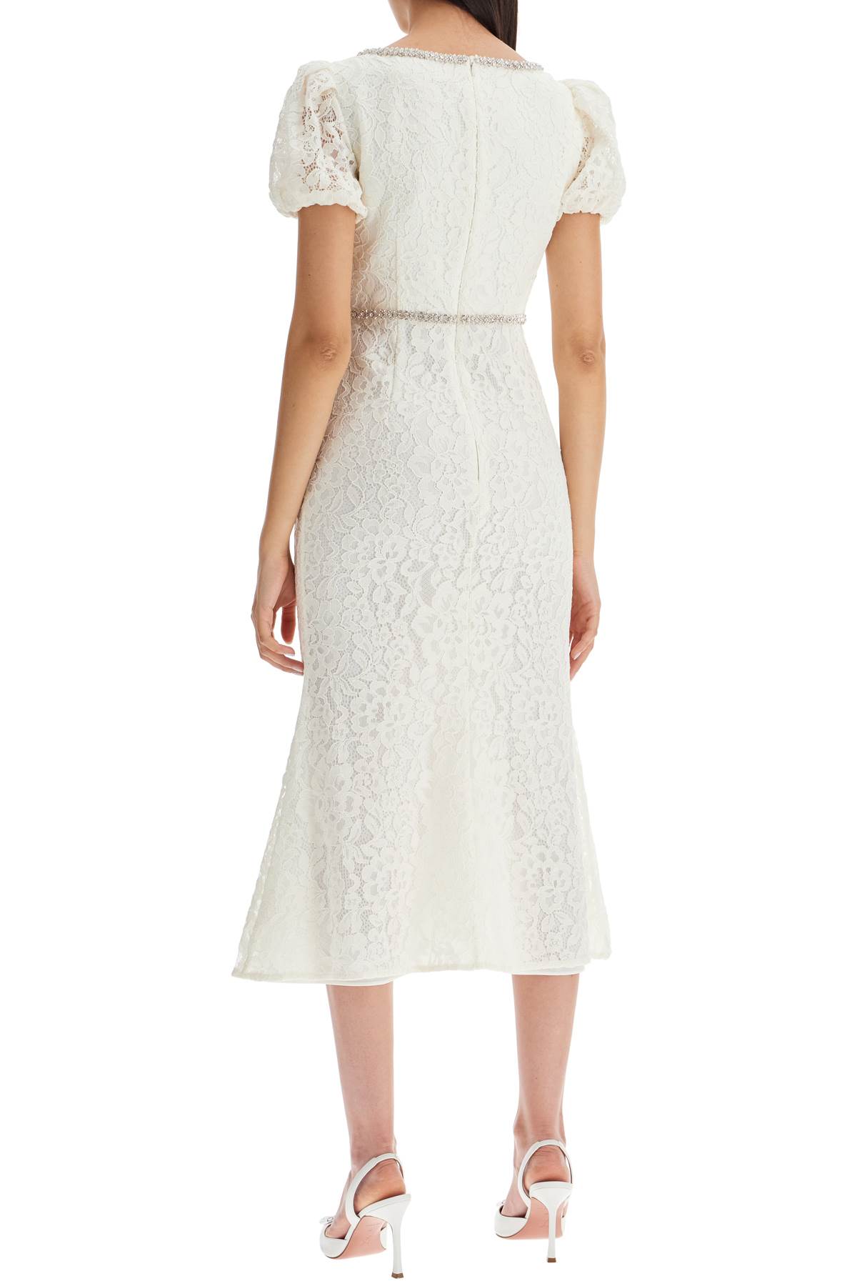 Shop Self-portrait Floral Lace Midi Dress With Crystal Embell In White