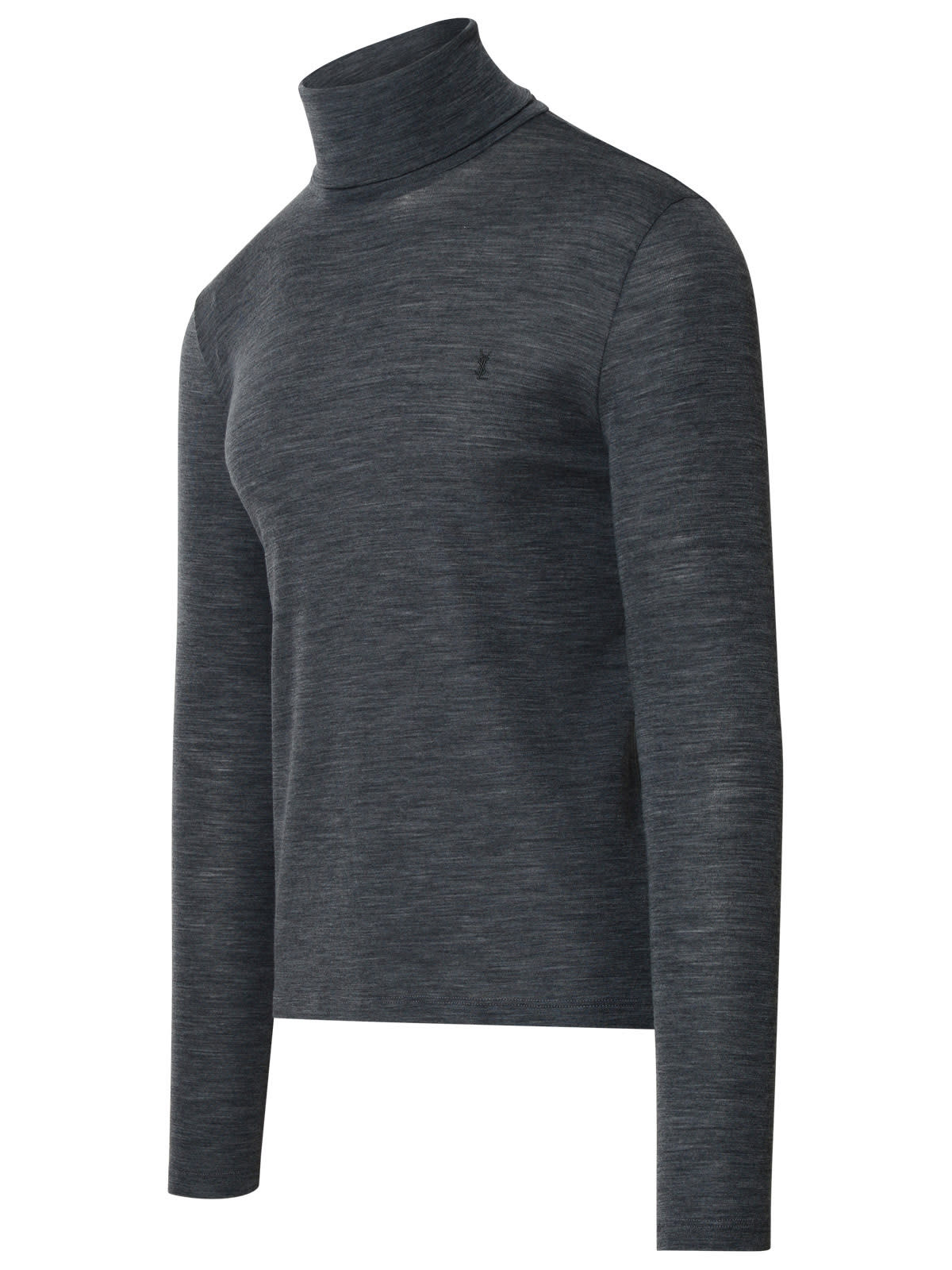 Shop Saint Laurent Grey Wool Turtleneck Sweater