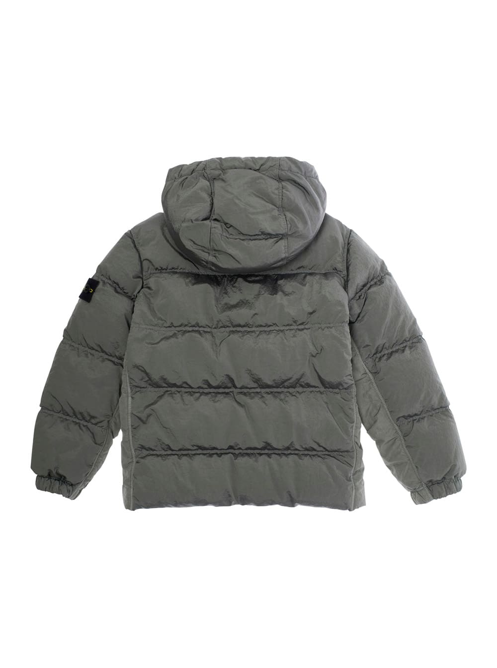 Stone Island Grey Down Jacket With Fixed Hood And Logo Patch On The Sleeve In Tech Fabric Boy In Gray