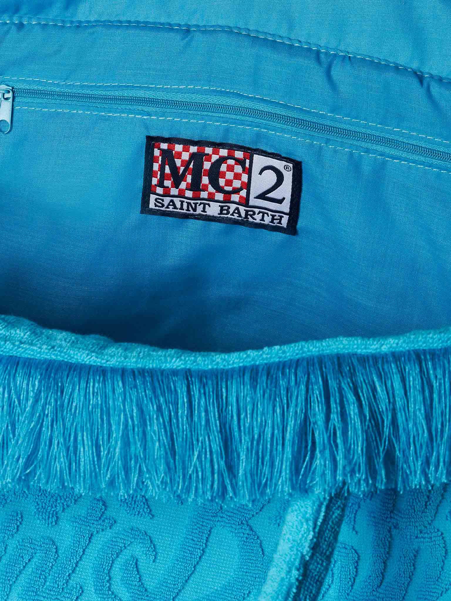 Shop Mc2 Saint Barth Vanity Bluette Terry Shoulder Soft Bag With Embossed Logo