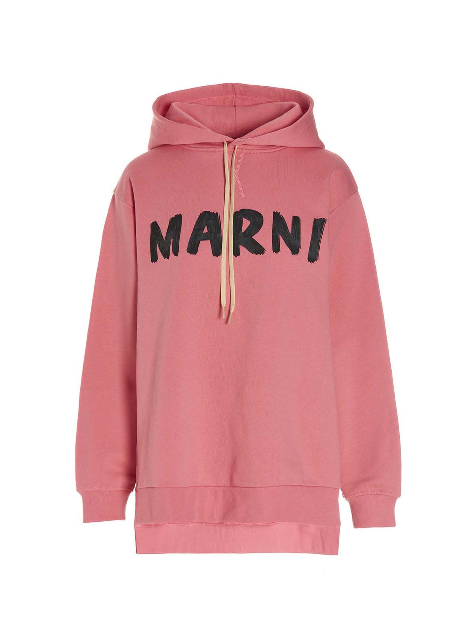 Marni Oversized Logo-print Hoodie In Pink