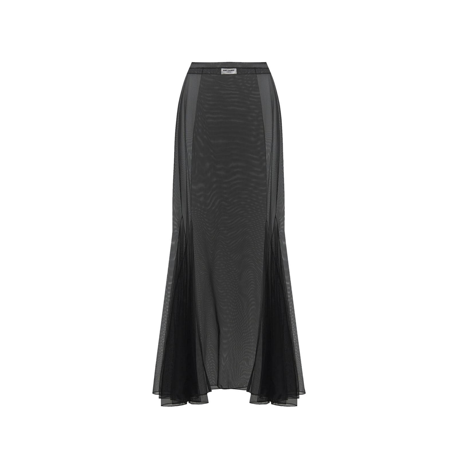 Shop Saint Laurent Tulle Midi Skirt In Black