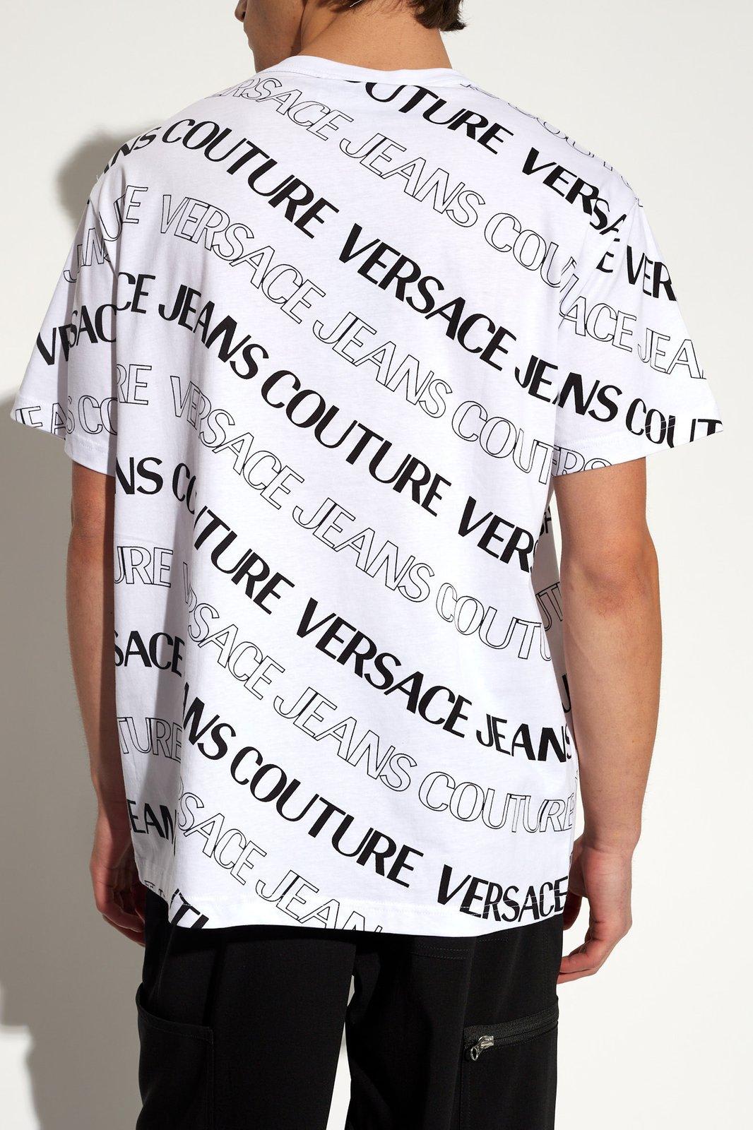 Shop Versace Jeans Couture Allover Logo Printed Crewneck T-shirt In White
