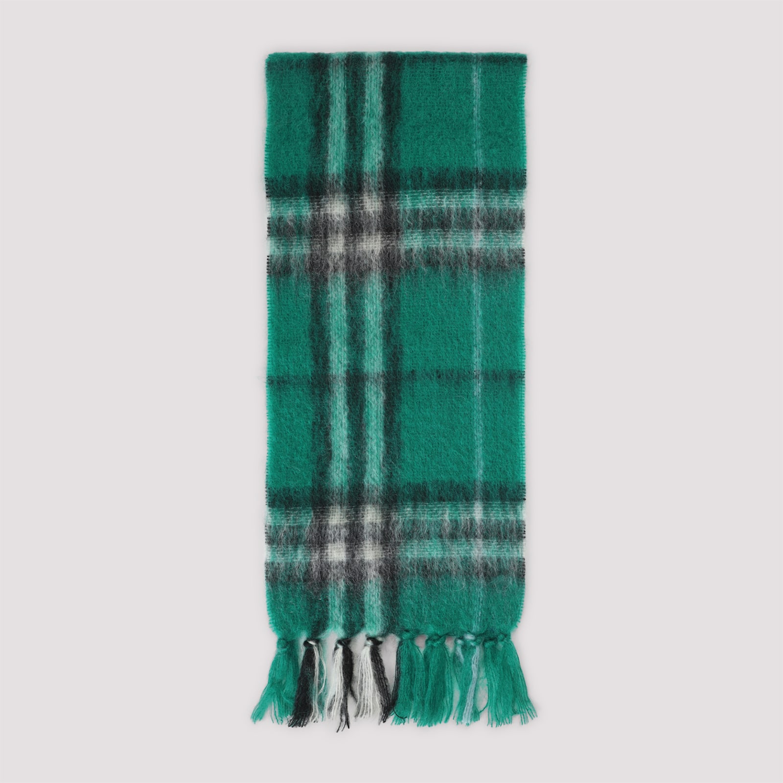 Burberry Grey Check Mohair Scarf In Brown
