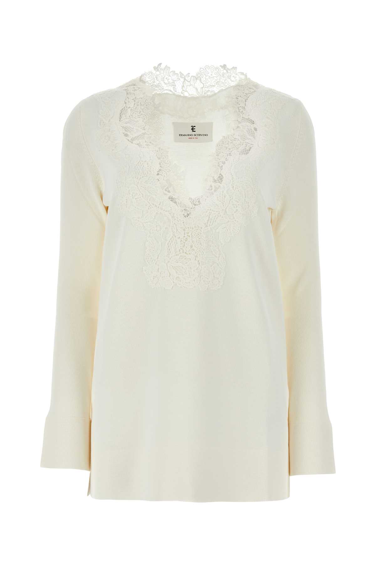 Shop Ermanno Scervino Ivory Viscose Blend Sweater In Blancdeblancoffwhite