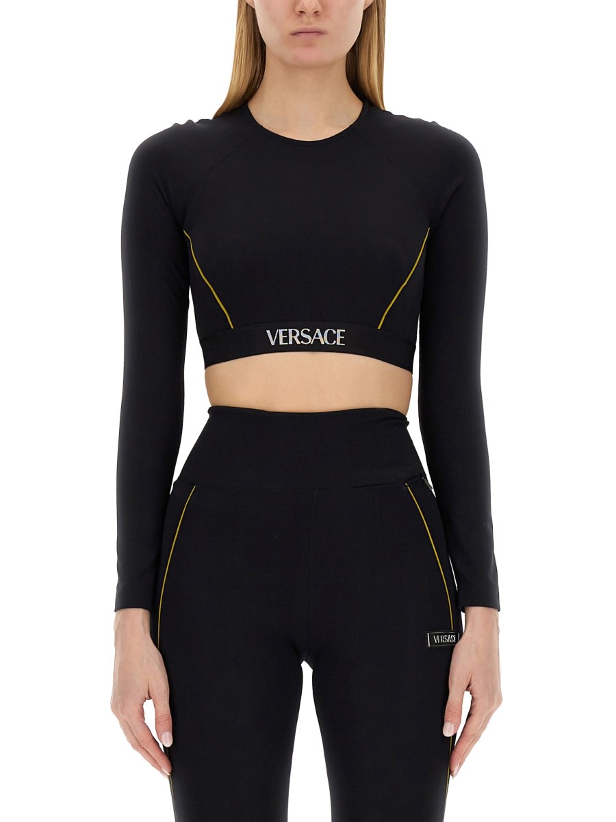 Shop Versace Tops With Logo In Black