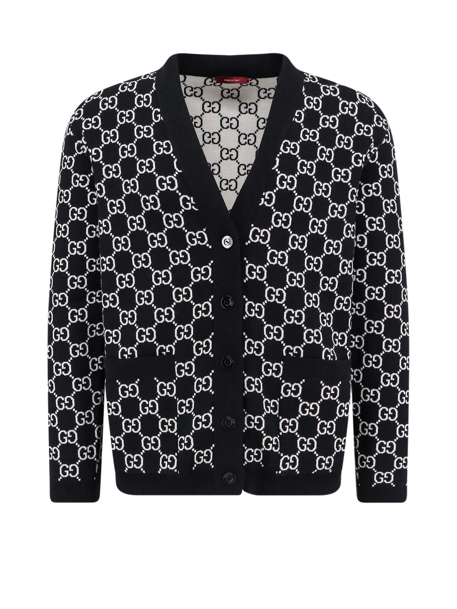 Gucci Reversible Wool Cardigan With Gg Intarsia