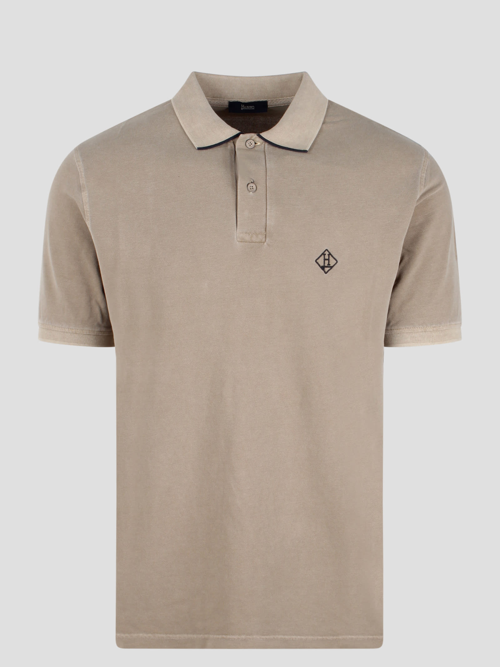 Shop Herno Pigment Dye Pique` Polo Shirt In Light Brown