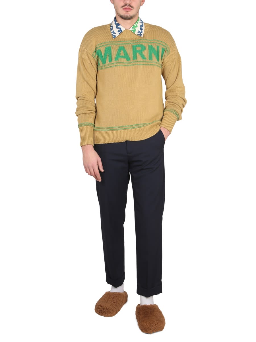 Shop Marni Knit Sweatshirt With Logo In Beige