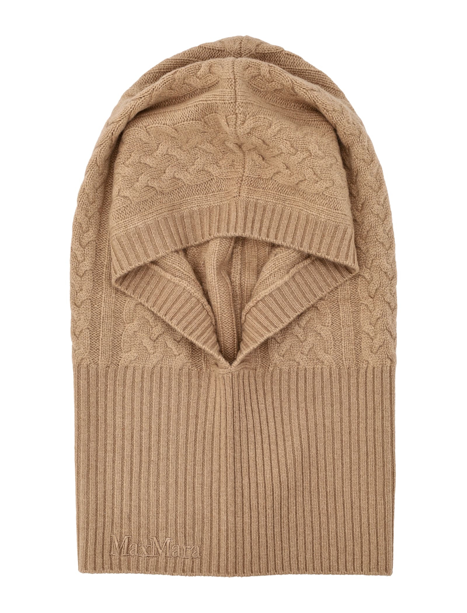 Max Mara Cashmere Cable-knit Balaclava In Brown