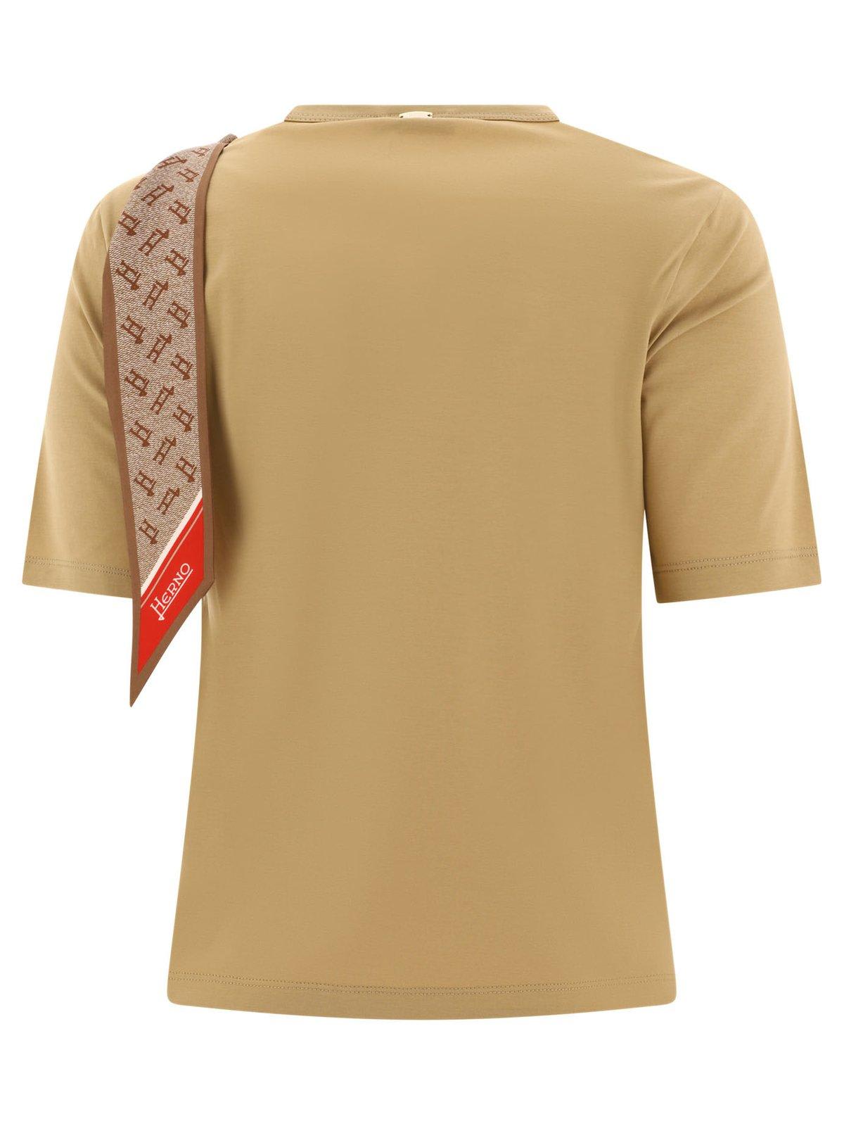 Shop Herno Scarf-detailed Crewneck T-shirt In Sabbia