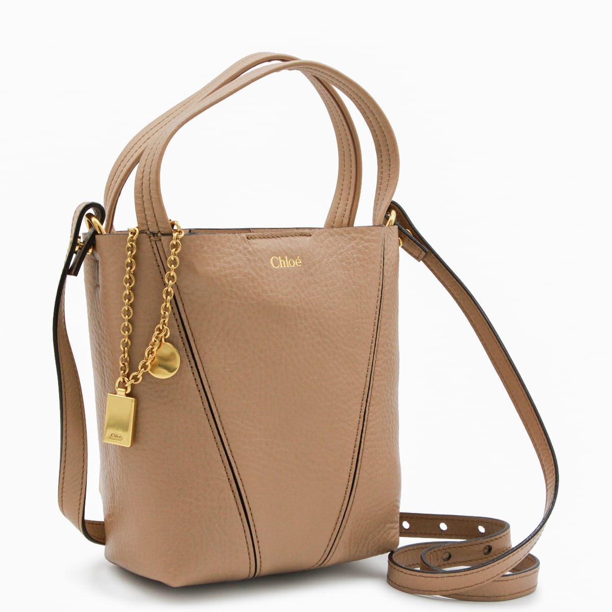 Chloé Beige Leather Spin Tote In Pink