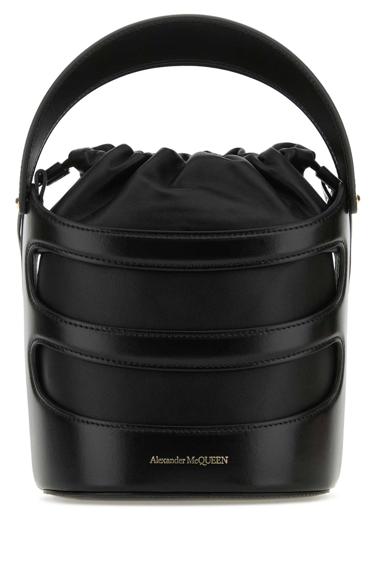 Alexander McQueen Black Leather The Rise Bucket Bag